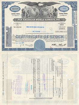 США, Pan American World Airwaysсертификат на 100 акций1974бумага5553-12-2