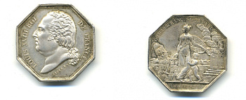 Франция медаль 1818 Луи XVIII, Парусник, женщина, ребенок, 30,4 мм серебро 00-00