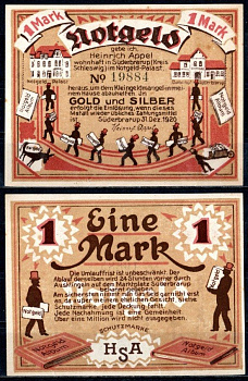 Зюдербраруп (Пруссия, Шлезвиг-Гольштейн) 1 марка 1920 Mehl Grabowski 1293.1 бумага UNC (пресс) 7556-63-3-2