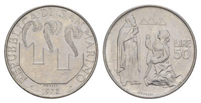 Сан-Марино 50 лир 1972 KM 19 нержавеющая сталь UNC 4648-225