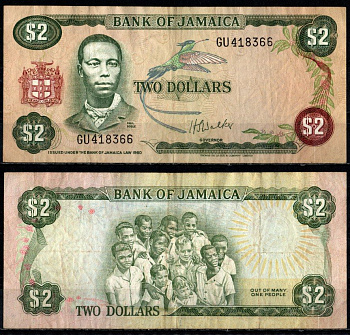 Ямайка 2 доллара 1960 (1976) Pick 60 b бумага 7183-5-2-2
