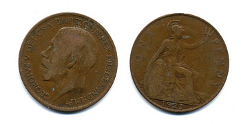 Великобритания 1 пенни 1921 Георг V (1910-1936) KM 810, Spink 4051 бронза 47-615