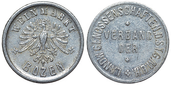 Италия, Больцано, Боцен жетон ассоциации виноторговцев Трентино-Альто-Адидже алюминий 4119-533