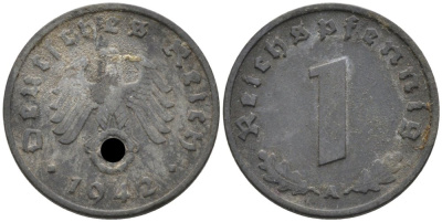 Германия 1 рейхспфенниг 1942 А KM 97, J. 369 цинк 4567-1052