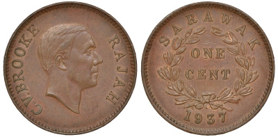 Саравак 1 цент 1937 KM 18 бронза 4044-1432