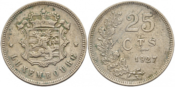 ЛЮКСЕМБУРГ 25 САНТИМОВ 1927 ГОД ТИП KM 37 медно-никель 4548-747