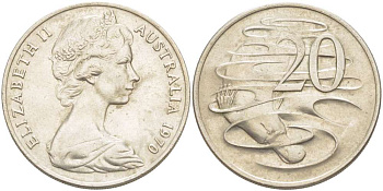 Австралия 20 центов 1970 Елизавета II (1952-2022), утконос KM 66 медно-никель 4521-122