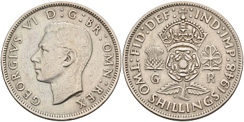 Великобритания 2 шиллинга (флорин) 1948 Георг VI (1936-1952) KM 878, Spink 4107 медно-никель 4593-114