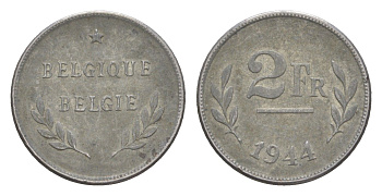 Бельгия 2 франка 1944 KM 133 сталь плакированная цинком 4173-621