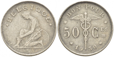 Бельгия 50 сантимов 1930 Belgique, Альберт I (1909-1934) KM 87 никель     261-1633