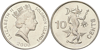 Соломоновы Острова 10 центов 2000 KM 27a сталь плакированная никелем UNC 4128-1221