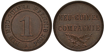 Германская Новая Гвинея 1 пфенниг 1894 А, J. 701, KM 1 медь цинк UNC 00-816-66
