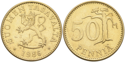 Финляндия 50 пенни 1986 N KM 48 алюминиевая бронза 4563-445