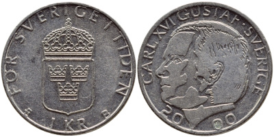 Швеция 1 крона 2000 Карл XVI Густав (1973- ) KM 852а медно-никель 4364-1714