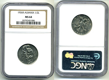 Албания 1/2 лек 1926 Зог I, слаб NGC MS 64 KM 4 никель UNC 00-000-00