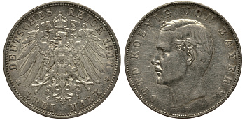 Бавария 3 марки 1911 Отто (1886-1913) Weege 45, J. 47, KM 515 серебро 3711-2024