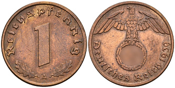 Германия 1 рейхспфенниг 1939 A KM 89, J. 361 бронза 4147-1166