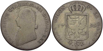 ПРУССИЯ 4 ГРОША 1799 A, ФРИДРИХ ВИЛЬГЕЛЬМ III (1797-1840) KM 362.2 серебро 4390-124