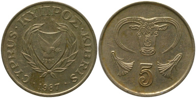 Кипр 5 центов 1987 KM 55.2 никель латунь 4158-539