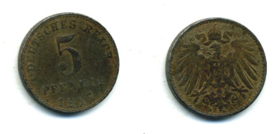 ГЕРМАНИЯ 5 ПФЕННИГОВ 1917 A KM 19, J. 297 железо 54-418