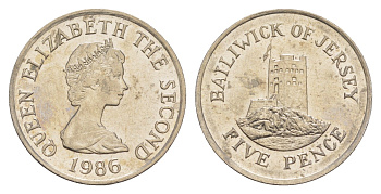 Джерси 5 пенсов 1986 башня Сеймур, Елизавета II (1952-2022) KM 56.1 медно-никель aUNC 4652-547