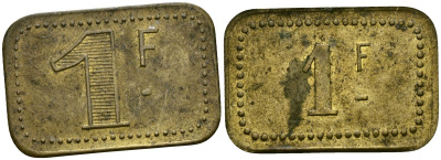 Франция 1 франк ND ресторанный жетон латунь 4166-122