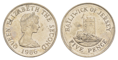 Джерси 5 пенсов 1986 башня Сеймур, Елизавета II (1952-2022) KM 56.1 медно-никель aUNC 4652-547
