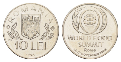 Румыния 10 леев 1996 N, Международный продовольственный саммит в Риме KM 126 сталь плакировнная никелем UNC 4662-247
