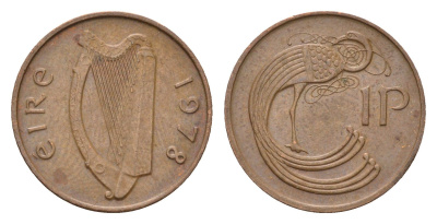 Ирландия 1 пенни 1978 мифологическая птица лира KM 20 бронза 4690-411