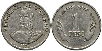 Колумбия 1 песо 1974 Симон Боливар KM 258 медно-никель 4577-551