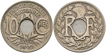 Франция 10 сантимов 1925 KM 866a, Le Franc 138.3 медно-никель 4143-941