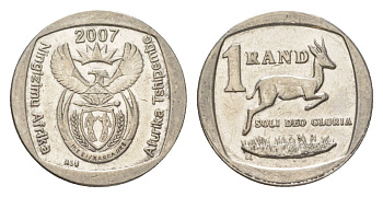 ЮАР 1 ранд 2007 KM 344 медь плакированная никелем 4627-459