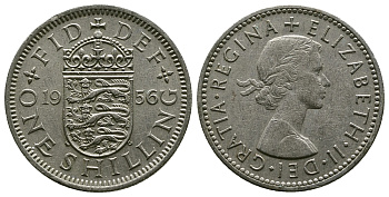 Великобритания 1 шиллинг 1956 Елизавета II (1952-2022), Английский герб KM 904, Spink 4147 медно-никель 4384-336