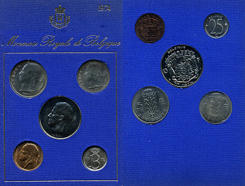 Бельгия набор из 5 монет (25 и 50 сантимов; 1, 5 и 10 франков) 1973 Belgique, в оригинальном буклете мондвора KM SS10 (134.1, 142.1, 148.1, 153.1 и 154.1) UNC 8-2-05-83