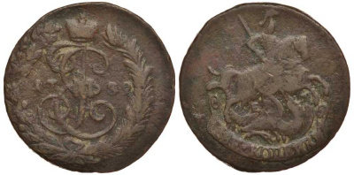 Россия 2 копейки 1759 красный монетный двор, Елизавета Петровна (1741-1762) Биткин 393 медь 1083-3-23