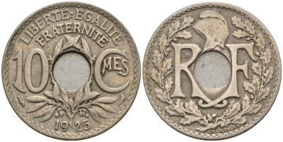 Франция 10 сантимов 1925 KM 866a, Le Franc 138.3 медно-никель 4143-941