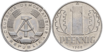 ГДР 1 пфенниг 1968 A KM 8.1 алюминий 105-759
