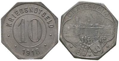 Крайльсхайм (Вюртемберг) 10 пфеннингов 1918 Funck 83.5, Men05 4675.2, Men18 5876.2 железо 4169-1055