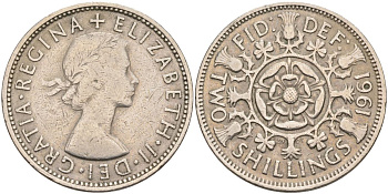 Великобритания 2 шиллинга (флорин) 1961 Елизавета II (1952-2022) KM 906, Spink 4146 медно-никель 4593-816