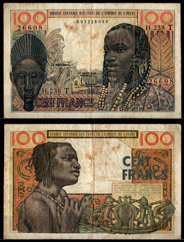 Западная Африка, Того 100 франков 1965 Pick 801 Te 7215-42-1-1 бумага 7215-44-2-1