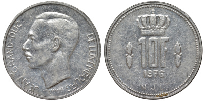 Люксембург 10 франков 1976 Герцог Жан (1964-2000) KM 57 никель 4144-141
