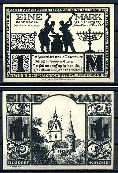 Падерборн (Вестфалия) 1 марка 1921 DeNG 1/2 1043.4-4/5 бумага UNC (пресс) 7556-5-3-1