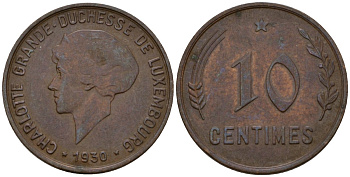 Люксембург 10 сантимов 1930 Шарлотта (1918-1964) KM 41 бронза 4577-645