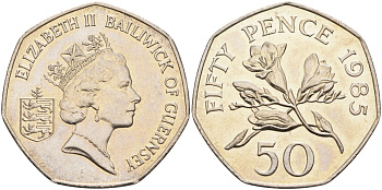 Гернси 50 пенсов 1985 цветы фрезии, тираж 35000 экз. KM 45.1 медно-никель UNC 4583-536