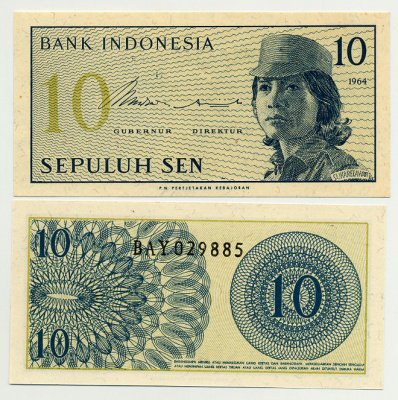 Индонезия 10 сенов 1964 девушка волонтер Pick 92 a бумага UNC (пресс) 6278-20-1-1