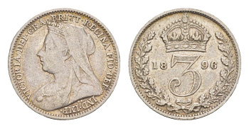 Великобритания 3 пенса 1896 Виктория (1837-1901) KM 777, Spink 3942 серебро 4658-961