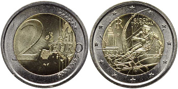 Италия 2 евро 2006 XX зимние Олимпийские игры в Турине 2006 года, лыжник KM 246 биметалл UNC 115-1213