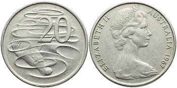 Австралия 20 центов 1967 Елизавета II (1952-2022), утконос KM 66 медно-никель 4394-523