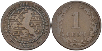 НИДЕРЛАНДЫ 1 ЦЕНТ 1884 ВИЛЬЯМ III (1849-1890) KM 107 бронза 100-447