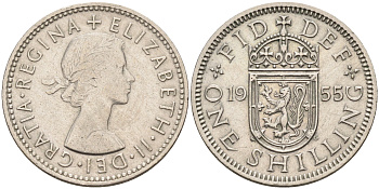 Великобритания 1 шиллинг 1955 Елизавета II (1952-2022), Шотландский герб KM 905, Spink 4148 медно-никель 4591-646